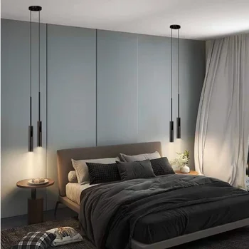 סקנדינבי מינימליסטי שחור נברשת תאורה עבור חדר השינה ליד המיטה קוראת מסעדה בר קפה, עיצוב תליית מנורה מתכווננת זווית