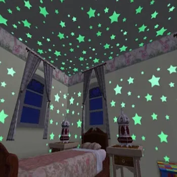 100 יח'. 3D כוכבים זוהרים בחושך זוהר על מדבקות קיר לילדים חדר הסלון קיר מדבקות קישוט בית פוסטר