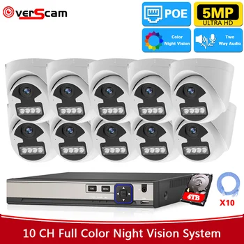 10CH 4K NVR מערכת אבטחה ראיית לילה בצבע 5MP POE IP מצלמת כיפה להגדיר 4CH מקורה בבית מצלמות במעגל סגור, מערכת מעקב וידאו ערכת P2P