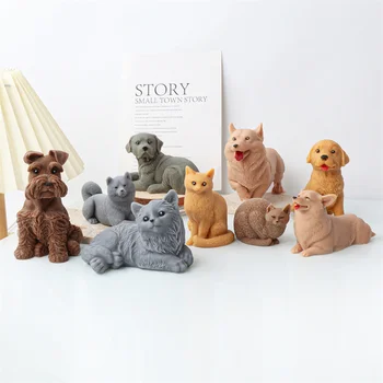 1Pc 3D פסל מחמד נר סיליקון עובש DIY חיות חתול כלב סבון בעבודת יד גבס שרף פונדנט אפיית עובש בבית Decoratin מתנות