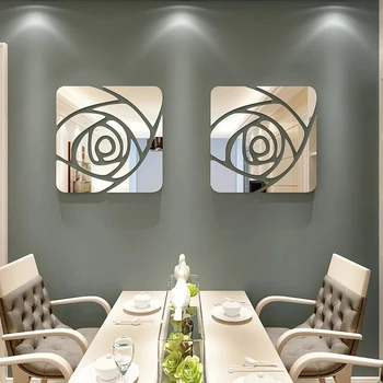 2 סטים רוז מראה מדבקות קיר הסלון בטלוויזיה רקע קיר קישוט החדר מראה פרח אקריליק קיר פסטר עיצוב הבית