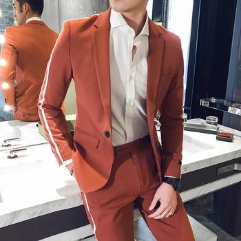 2020 קוריאנית כתף פס גברים SuitSpring מקרית Slim Fit גברים חליפות חתונה עסקים לבוש רשמי החליפה תחפושת Homme