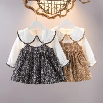 2023 באינטרנט פופולרי עיצוב התינוק שמלת ילדה סתיו אביב ילדה קטנה בגדי נסיכת חצאית מזויף שני חלקים של חצאית