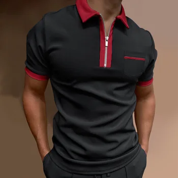 2023 קיץ עסק של גברים שרוול קצר חולצת טריקו אופנה דש מוצק צבע בכיס חולצת פולו מזדמנים לנשימה העליון