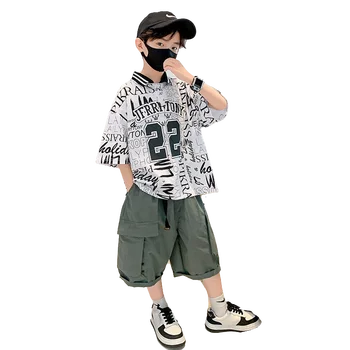 2pcs סט teen ילד הקיץ קוריאה סגנון הבגדים של הילד חולצות+ קצר שאיפה בגדים להגדיר ילדים בנים תלבושות העליון 6-14 שנים.