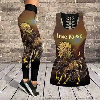 6 סגנונות של נשים אוהב סוסים משולבת חותלות ואת חולצת הדפס יוגה להגדיר אפוד ללא שרוולים תלבושות קיץ 2023 פלוס גודל XS-8XL