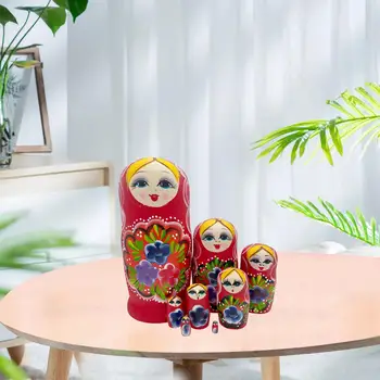 8Pcs מקוננות Matryoshka בובות רוסיות בובות עץ לערום בובות ילדה קטנה דפוס בעבודת יד קישוטים על השולחן בסלון