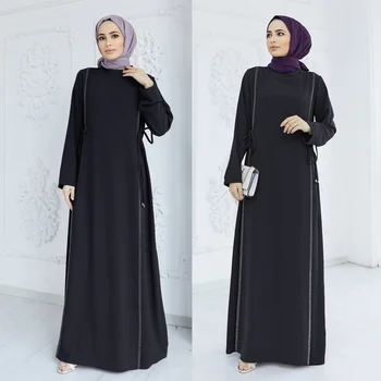 Abaya לנשים מוסלמיות החלוק האסלאם הערביות דובאי השמלה Abaya חלוק חם יהלומים משולבים המותניים שמלה שחור הרמדאן נשים בגדים