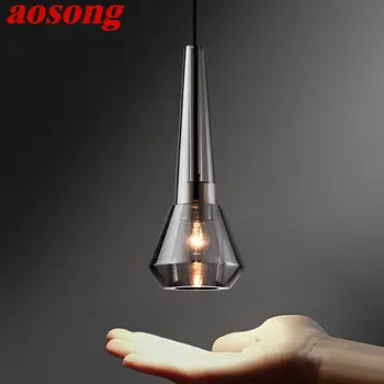 AOSONG נורדי פליז תלוי תליון אור LED המודרני פשוט יצירתי קריסטל עשן אפור מנורת נברשת עבור בית השינה