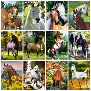 AZQSD בעלי חיים בציור על ידי מספר בד ערכות סוס 60x75cm ממוסגר הביתה הסלון מלאכת אמנות תמונות על ידי מספרים קיר בעיצוב
