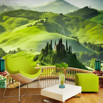 beibehang מותאם אישית, תמונת רקע טפט בסלון טלוויזיה, מרפסת נוף טבעי ירוק ההר 3D ציורי קיר טפט