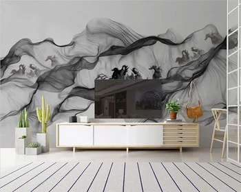 beibehang מותאמים אישית חדשים מודרניים המסמכים דה parede סיני ציור דיו עשן סוס להבין הפנים רקע טפט papier peint