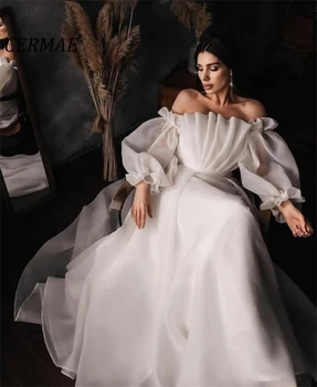 CERMAE הסירה הצוואר בועה שמלת החתונה רשמית נשף לבן ללא משענת קו שמלות ערב לנשים 2023