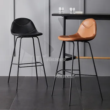 FOSUHOUSE בר כיסא מודרני מינימליסטי משק הבית מטבח משענת גב גבוהה פנאי בר כסאות ברזל יצוק יצירתי בר רהיטים