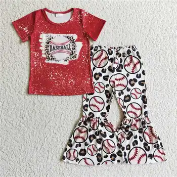 GSPO0217 בנות חדשות הדפסת נמר בייסבול אדום קצר שרוול המכנסיים להגדיר אביב בוטיק תלבושות המערבי התינוק בגדי ילדות