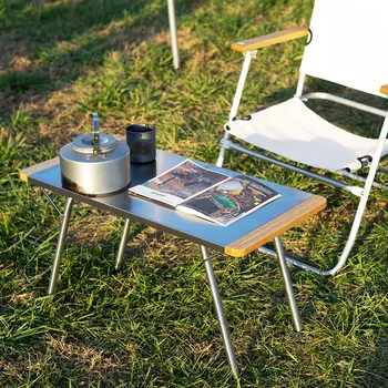 HCLDJM נירוסטה שולחן מתקפל נייד עם לשאת את התיק ברביקיו מסגרת יציבה עבור קמפינג תחת כיפת השמיים