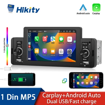 Hikity Autoradio Din 1 רדיו במכונית Carplay MP5 Player אוטומטי סטריאו דיגיטלית אודיו Bluetooth FM מוסיקה סטריאו עם Dual USB AUX קלט