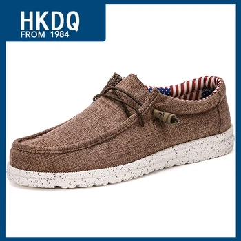HKDQ הקיץ פשתן רך לנשימה גברים נעלי קל החלקה נעליים מזדמנים עבור גברים אופנה נוח להחליק על נעלי גברים.