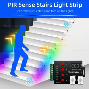 LED חיישן תנועת PIR האנושי חיישן מדרגות אור בקר אוטומטי לעקוב LED הרצועה בקר האורות הם כמו מפתחות לפסנתר