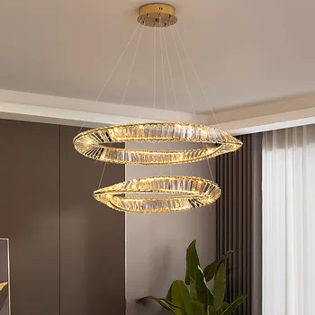 LED מודרנית K9 נברשת קריסטל לא סדיר טבעת פלדה מצופה תליון אור עיצוב הבית גופי מנורות תקרה