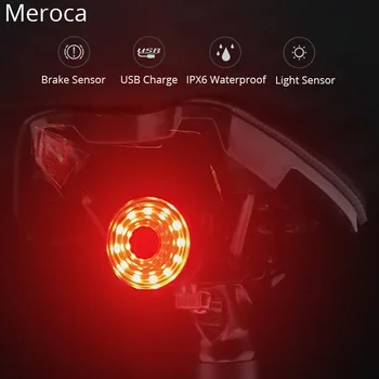 Meroca חכם אור אחורי אופניים בלם חיישן אופניים זנב אור נטענת אוטומטית/כיבוי אחורי ניראות גבוהה פנס LED