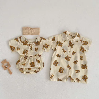 MILANCEL 2023 קיץ בגדי תינוקות להגדיר תינוק דוב טריקו ומכנסיים קצרים לבנים חליפה לפעוטות בנות תלבושת