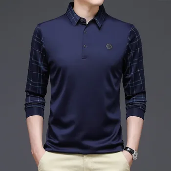 MLSHP מוצק צבע חולצת פולו גברים אופנה קוריאנית בגדים שרוול ארוך מקרית Slim Fit גבר חולצת פולו כפתור הצווארון מקסימום 3XL