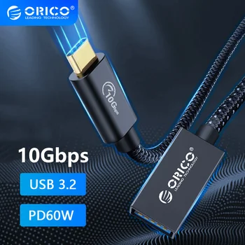 ORICO USB נקבה ל-USB Type C זכר כבל מתאם מתג חוט 1M צמה USB 3.2 Gen2 10Gbps 60W טעינה מתאם הרחבת קו