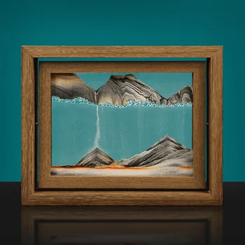 Rotatable מסגרת עץ זורם חול חול נעות אמנות 3D Sandscape חול טובעני ציור נוזלי שעון חול עיצוב הבית מתנות