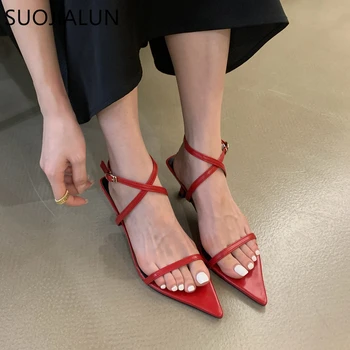 SUOJIALUN 2023 הקיץ צר נשים סנדל אופנה חדשה הצביע נשים אלגנטי נעלי גלדיאטור דק העקב גבוה משאבות שמלת שהו