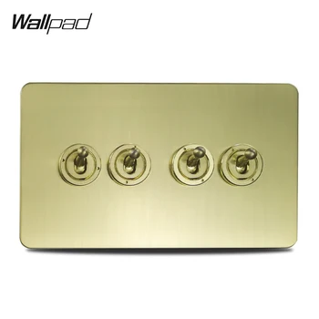 Wallpad 4 הכנופיה 2 מצב מפסקים חשמליים מתג האור סאטן מוברש נחושת זהב צבע נירוסטה לוח