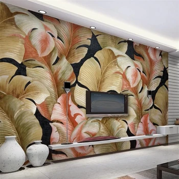 wellyu המסמכים-דה-parede טפט מותאם אישית מצוירים ביד PVC בסלון טלוויזיה ספה רקע טפט עלים זהובים