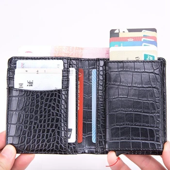 אוטומטי מזהה הבנק מחזיקי כרטיס אלומיניום גברים RFID חסימת ארנק עור PU בעל כרטיס האשראי ללא-סריקת כרטיס נסיעה ארנקים