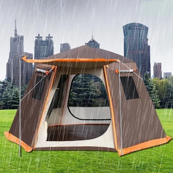אוטומטי קמפינג אוהל חיצוני עמיד למים, אנטי-UV משושה אוהל גדול מוט אלומיניום בגינה פרגולה סוכך אוהל משפחתי 4-6 אנשים