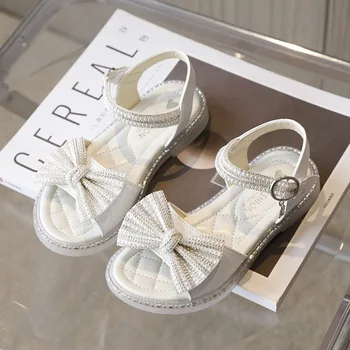 אופנה ילדים סנדלי בנות הריין-יהלום קשת סנדלים 2023 הקיץ התינוק הנעלה קריסטל הנסיכה פתוחות ילדים שטוח נעליים