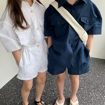 אח ואחות הפעוט בגדי ילדים הגדר החדשה בקיץ עם שרוולים קצרים חולצה +מכנסיים קצרים התינוק בנות קוריאני חג 2pcs חליפה