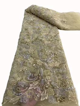 אירופאי ואמריקאי בדרגה גבוהה טול, רקמה המעודנת חרוז צינור נצנצים על שמלת מסיבת החתונה בד 5 מטר