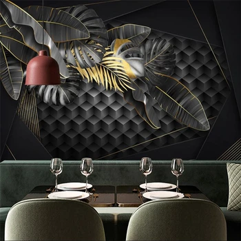 אישית טפט סקנדינבי מודרני מינימליסטי הזהב טרופי עלים צמח גיאומטרי תלת-מימדי רקע ציור הקיר