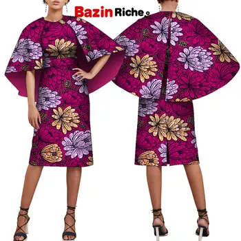 אפריקה בגדי נשים בתוספת גודל Midi שמלה גלימה רוכסן המזלג דאשיקי שבטי מסורתי משובח אתני Midi שמלות WY2190