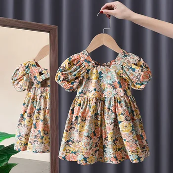 בנות ביגוד קיץ נסיכת שמלות 2023 התינוק החדש כותנה שמלה ילדים בקיץ החוץ סגנון חמוד פרחונית חצאית החלוק