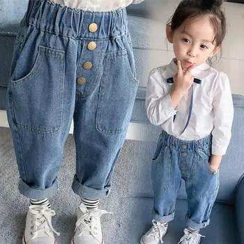בנות ג 'ינס ילדים סתיו בגדי חורף מכנסיים ילדים מכנסי ג' ינס בשביל ילדה ג ' ינס כפתור פעוטות 80~130