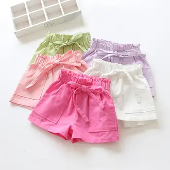 בנות קיץ קצר צבע מוצק כל-התאמת בגדים בנות חופשי גומייה מכנסיים קצרים פעוטה בגדים בשביל לצאת