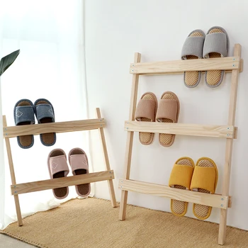 בסגנון נורדי נעלי עץ מדף רב-שכבתיים שירותים נעל מדף המקום על הקיר אחסון מתלה פשוט ריהוט הבית