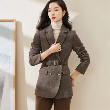 בציר בלייזר מעיל נשים 2022 הסתיו-חורף החדש באיכות גבוהה טמפרמנט אופנה שרוול ארוך קצרה Slim Fit החליפה ג ' קט T1173