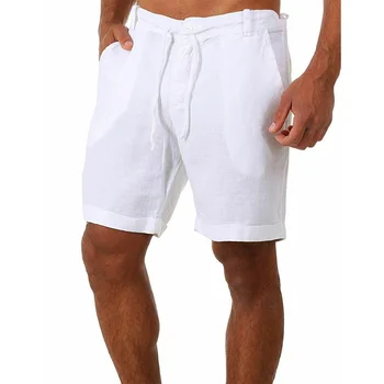 החדש של הגברים כותנה, פשתן קצרים סיבתי מכנסיים זכר קיץ לנשימה מוצק צבע פשתן מכנסיים כושר Strtwear S-4XL
