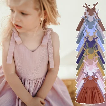 היילוד ילדה קלע קו חצאית השמלה בגדים בגדים לתינוק ילדים בקיץ תוספות בסגנון נורדי מוצק צבע כותנה רך השמלה