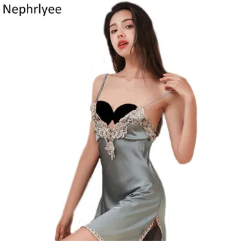 הקיץ החדש Nightdress ליידי סקסית Nightwear כתונת סאטן ספגטי רצועות חצאית אינטימי הלבשה תחתונה סקסית הביתה בגדים Bathrob