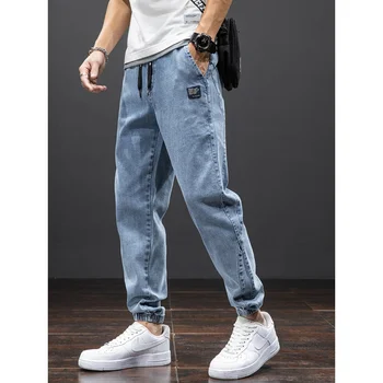 הקיץ חדש שחור כחול ג 'ינס מטען גברים אופנת רחוב אצן ג' ינס מכנסי גברים באגי הרמון מכנסיים ג ' ין בתוספת גודל 8XL