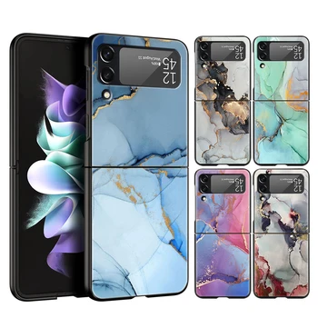 השיש ציור אמנות יוקרה טלפון Case For Samsung Galaxy Z Flip 3 4 5 מקפלים שחור קליפה קשה עבור Samsung Z Flip3 5G אופנה כיסוי