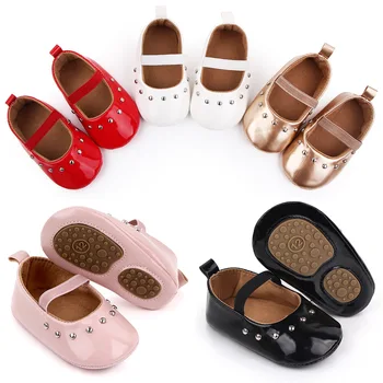 חדש האביב תינוק נעלי עור PU מסמרת היילוד בנות נעלי מהלכים הנסיכה Bowknot התינוק Prewalker המטביל נעלי 0-18M